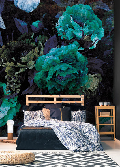 Living Room Dark Style Floral Non-woven Photo Wallpaper (W x H) 312 cm x 219 cm (123" x 86")