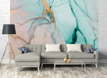 Light Ocean Blue Marble Non-woven Photo Wallpaper (W x H) 312 cm x 219 cm (123" x 86")