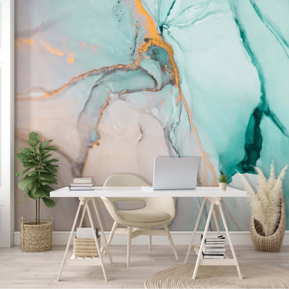 Light Ocean Blue Marble Non-woven Photo Wallpaper (W x H) 312 cm x 219 cm (123" x 86")