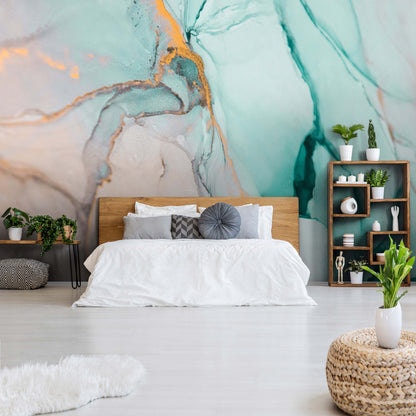 Light Ocean Blue Marble Non-woven Photo Wallpaper (W x H) 312 cm x 219 cm (123" x 86")
