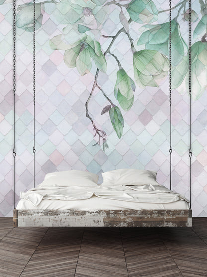 Green and Purple Nature 3D & Abstract Non-woven Photo Wallpaper (W x H) 312 cm x 219 cm (123" x 86")