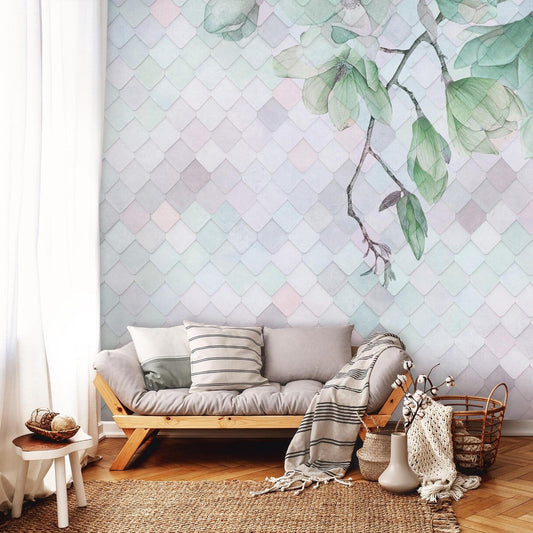 Green and Pink Abstract Nature 3D & Abstract Non-woven Photo Wallpaper (W x H) 312 cm x 219 cm (123" x 86")