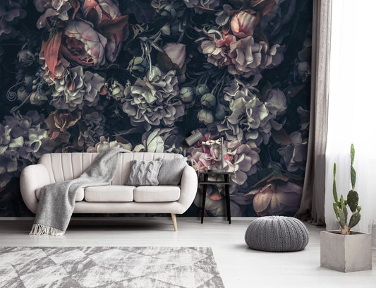Black Pink Green Flowers Floral Non-woven Photo Wallpaper (W x H) 312 cm x 219 cm (123" x 86")