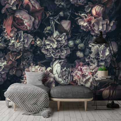 Black Pink Green Flowers Floral Non-woven Photo Wallpaper (W x H) 312 cm x 219 cm (123" x 86")