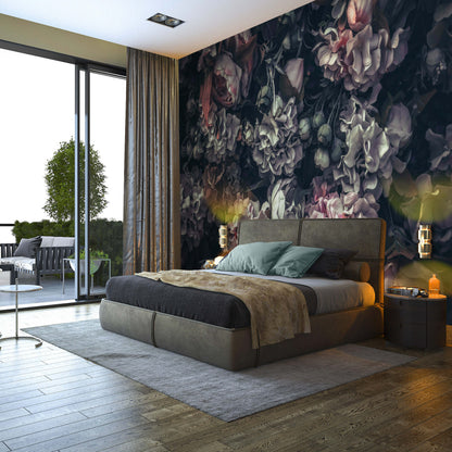 Black Pink Green Flowers Floral Non-woven Photo Wallpaper (W x H) 312 cm x 219 cm (123" x 86")