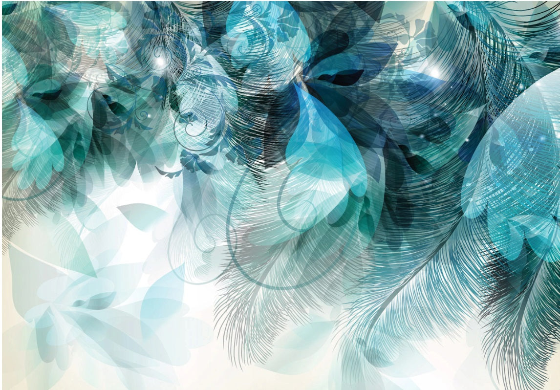 Feathers Blue Abstract 3D & Abstract Non-woven Photo Wallpaper (W x H) 312 cm x 219 cm (123" x 86")