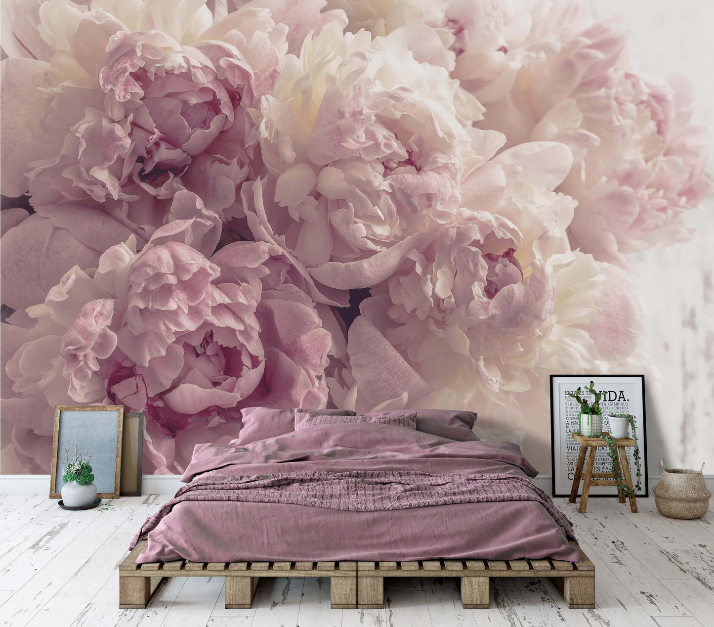 Pink Peonies Floral Floral Non-woven Photo Wallpaper (W x H) 312 cm x 219 cm (123" x 86")