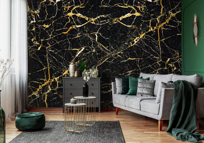 Black and gold Marble Stone Non-woven wallpaper Size Selection
