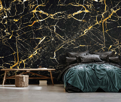 Black and gold Marble Stone Non-woven wallpaper Size Selection