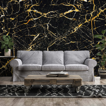 Black and gold Marble Stone Non-woven wallpaper Size Selection