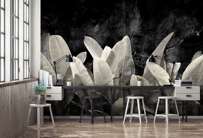 Black Elegant Botanical Plants bedroom Non-woven Photo Wallpaper (W x H) 312 cm x 219 cm (123" x 86")