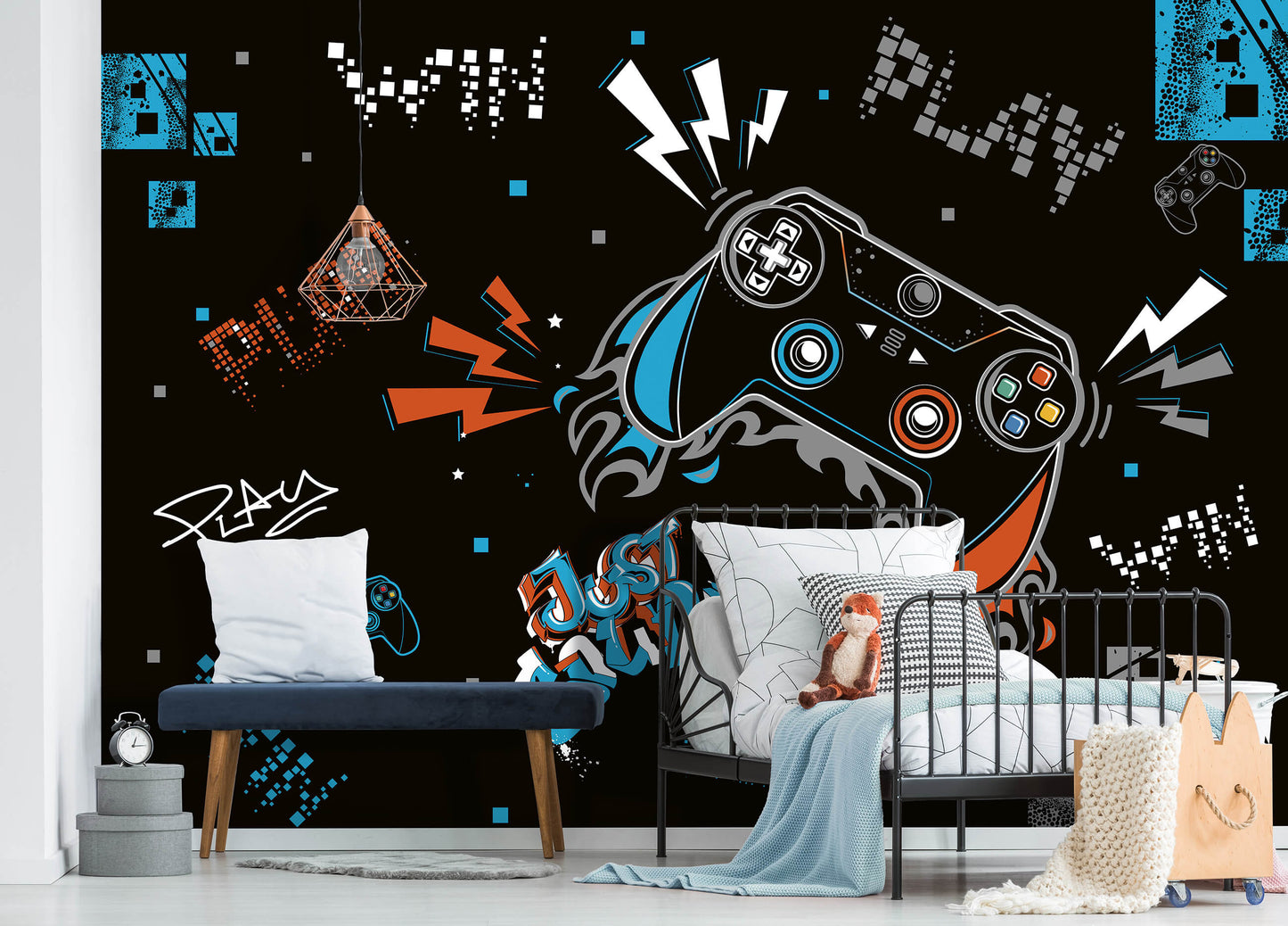 Gamer Bedroom Controllers Gaming Non-woven Photo Wallpaper (W x H) 312 cm x 219 cm (123" x 86")