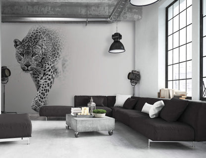 Grey Leopard Animal Non-woven Photo Wallpaper (W x H) 312 cm x 219 cm (123" x 86")