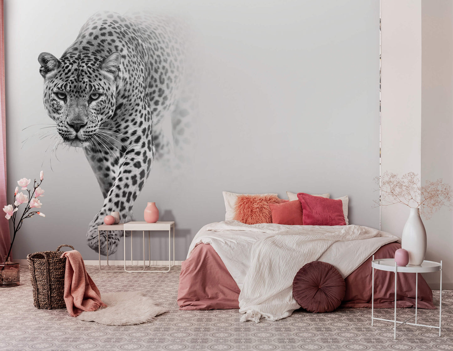 Grey Leopard Animal Animal Non-woven Photo Wallpaper (W x H) 312 cm x 219 cm (123" x 86")