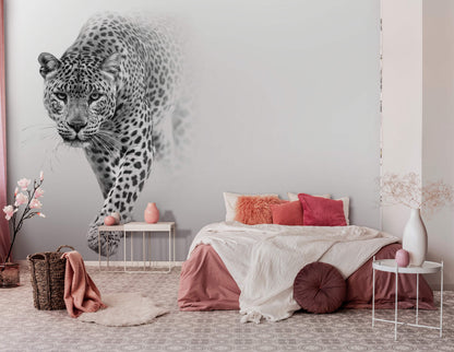 Grey Leopard Animal Non-woven Photo Wallpaper (W x H) 312 cm x 219 cm (123" x 86")