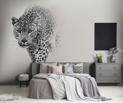 Grey Leopard Animal Non-woven Photo Wallpaper (W x H) 312 cm x 219 cm (123" x 86")