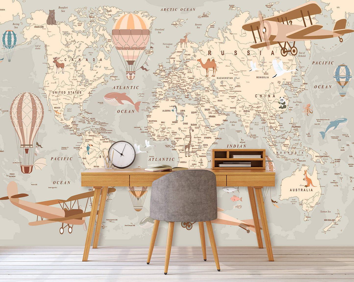 Map of the World Adventure Non-woven Photo Wallpaper Size Selection