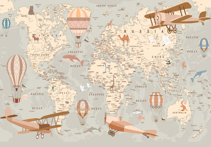 Map of the World Adventure Non-woven Photo Wallpaper Size Selection