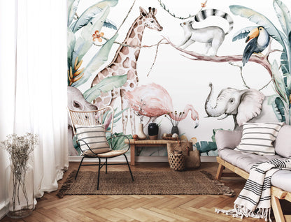 Painted Animals baby room wallpapers