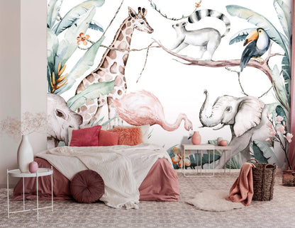 Painted Animals baby room wallpaper unisex