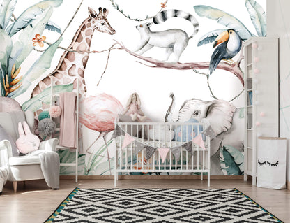 Painted Animals Nursery Non-woven Photo Wallpaper Size Selection