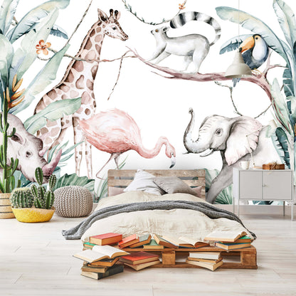 Painted Animals Nursery Non-woven Photo Wallpaper Size Selection