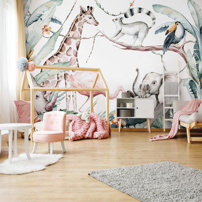 Painted Animals Nursery Non-woven Photo Wallpaper Size Selection