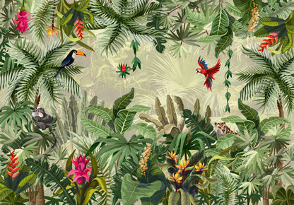 Green Jungle Parrots Botanical
