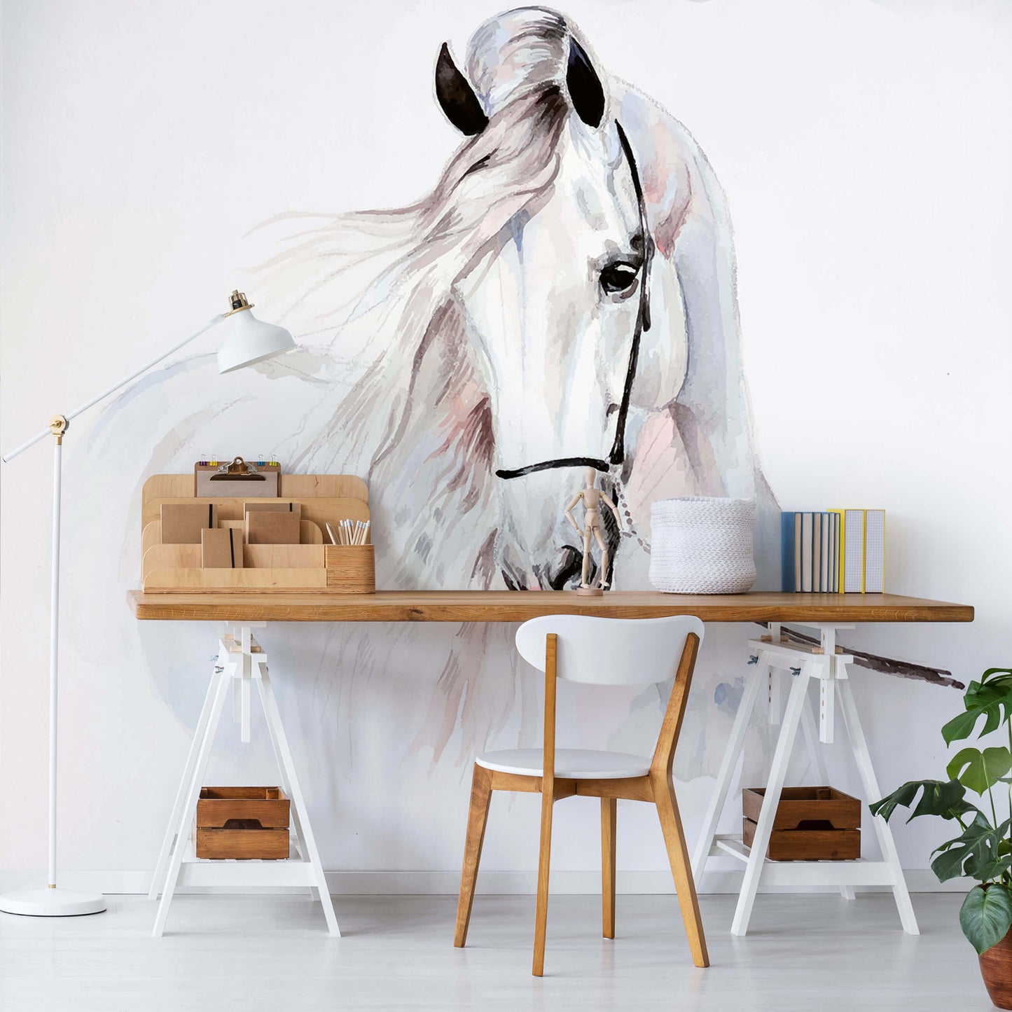 White Pony Horse Animal Animal Non-woven Photo Wallpaper (W x H) 312 cm x 219 cm (123" x 86")