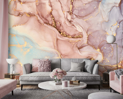 Pink Rose Marble Stone Non-woven Photo Wallpaper (W x H) 312 cm x 219 cm (123" x 86")