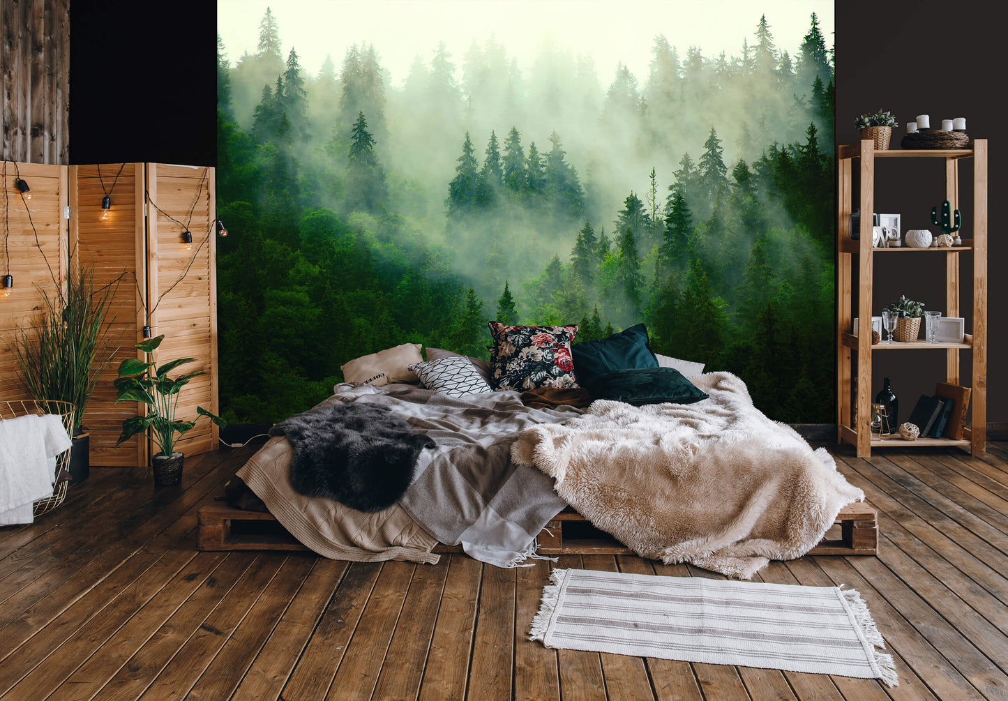 Green Forest Trees Foggy Nature Non-woven Photo Wallpaper (W x H) 312 cm x 219 cm (123" x 86")