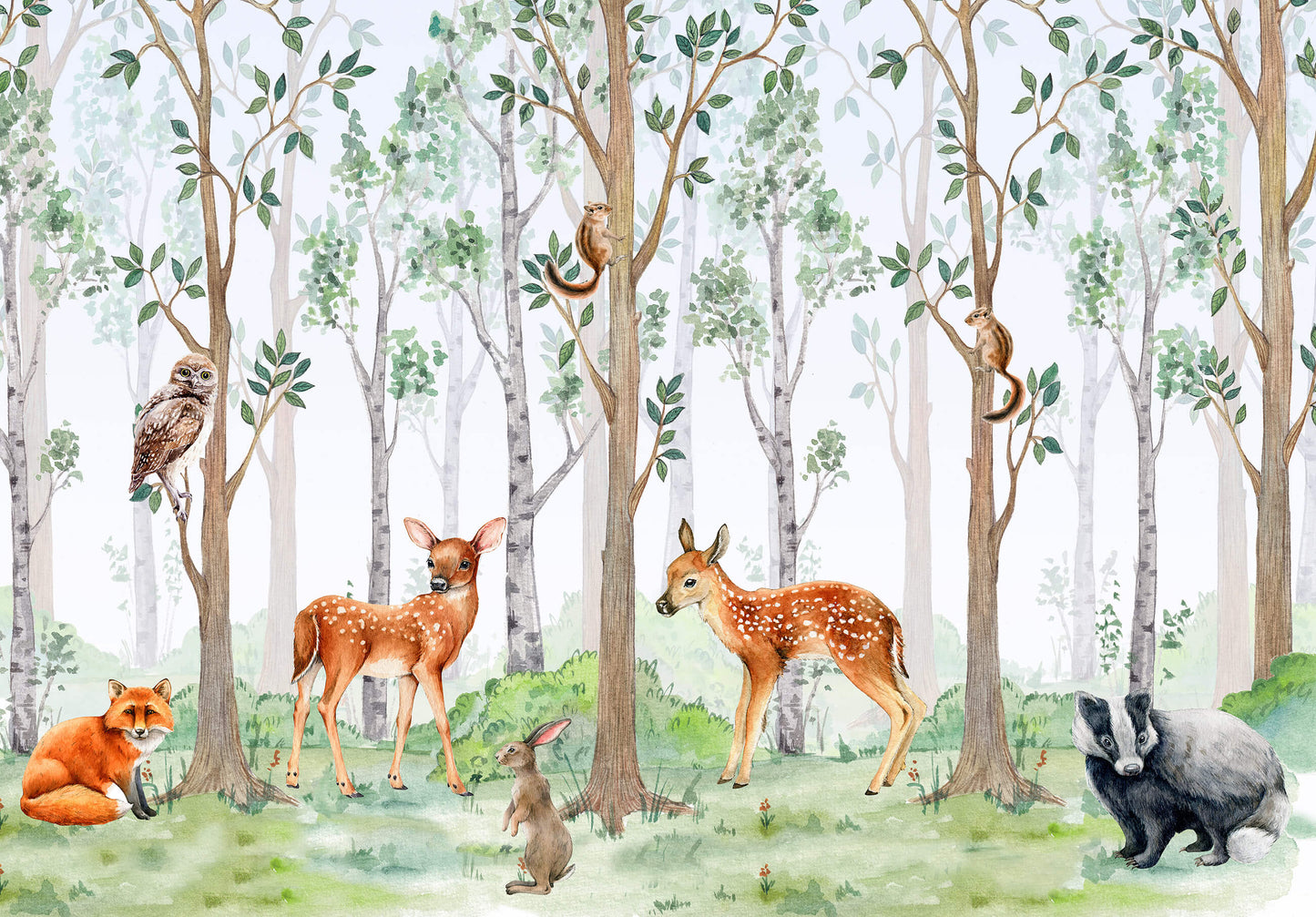 Forest Animals Painting Nursery Animal Non-woven Photo Wallpaper Size Selection