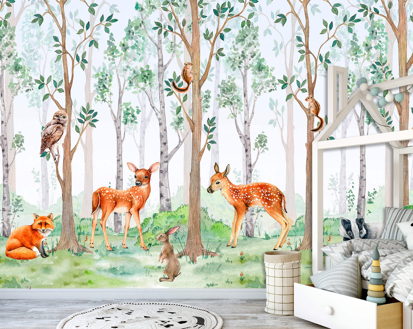 Forest Animals Painting Nursery Animal Non-woven Photo Wallpaper Size Selection