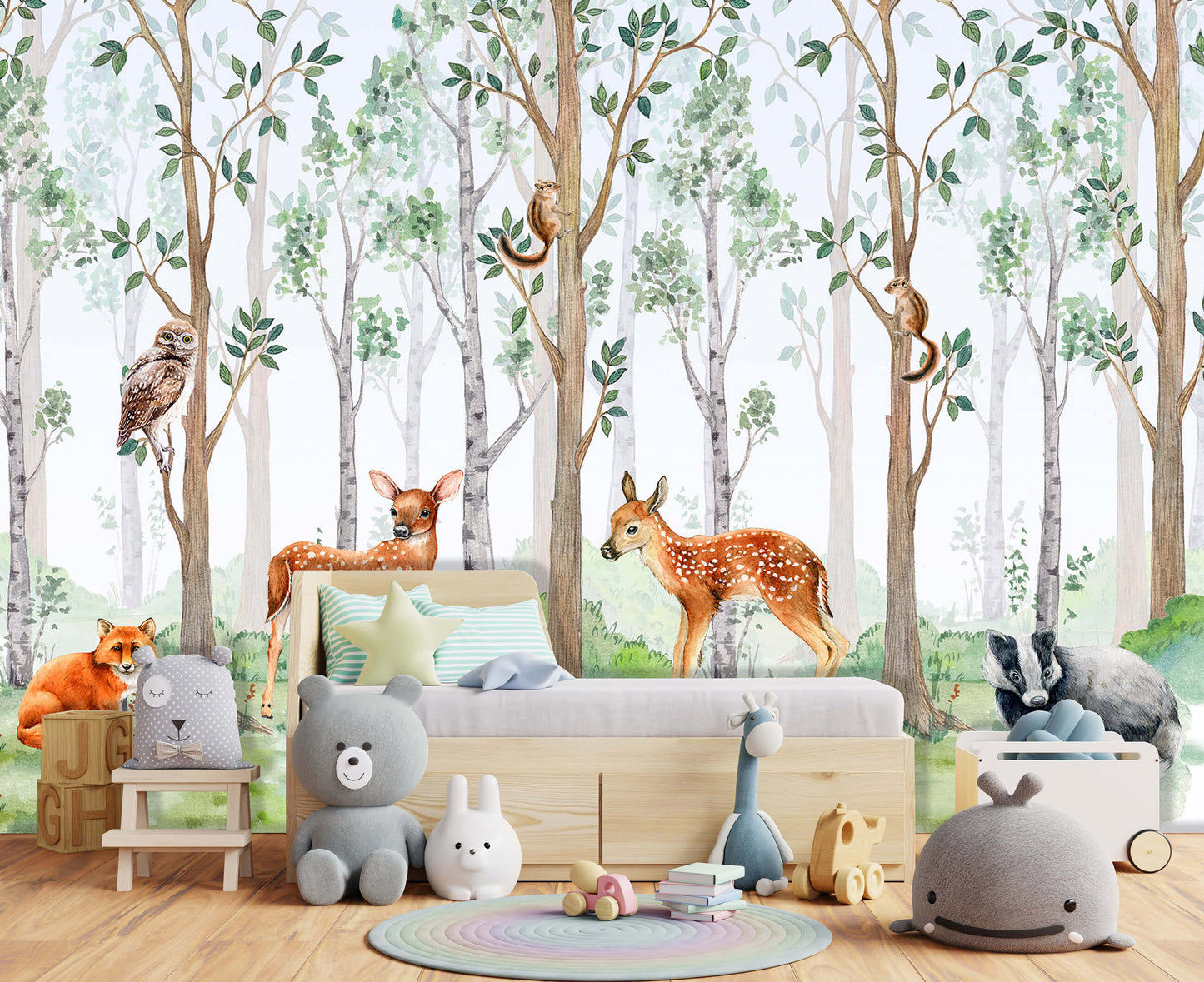 Forest Animals Painting Nursery Animal Non-woven Photo Wallpaper Size Selection