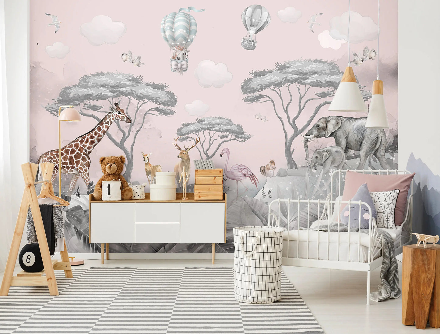 Baby Bedroom Safari Pink Non-woven Photo Wallpaper (W x H) 312 cm x 219 cm (123" x 86")