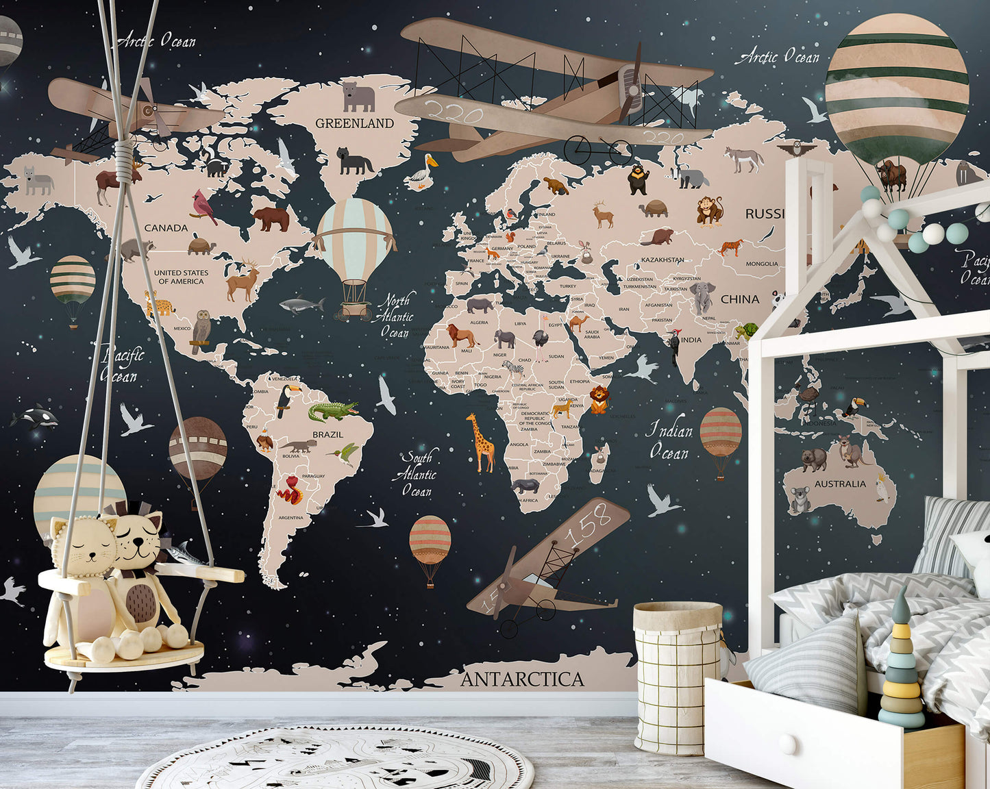 Black and Brown Map Adventure Non-woven Photo Wallpaper (W x H) 312 cm x 219 cm (123" x 86")