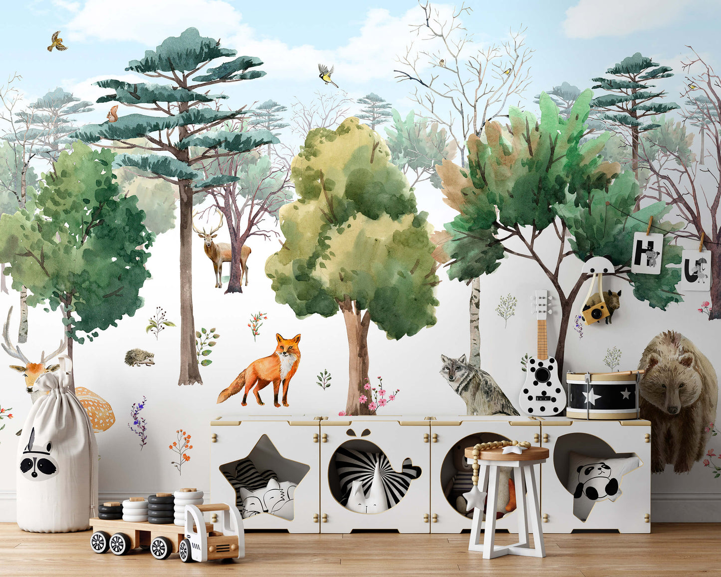 Baby Bedroom Forest Animals Animal Non-woven Photo Wallpaper (W x H) 312 cm x 219 cm (123" x 86")