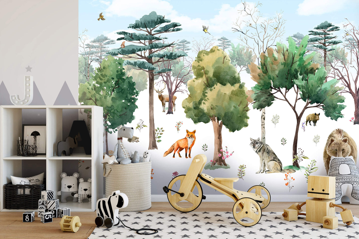 Baby Bedroom Forest Animals Animal Non-woven Photo Wallpaper (W x H) 312 cm x 219 cm (123" x 86")