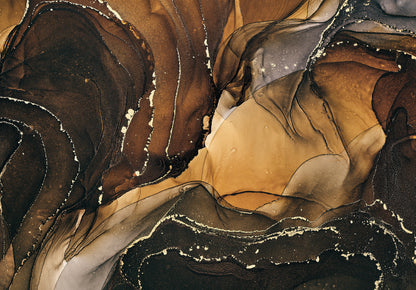 Marble Imitation Gold and Brown Office Non-woven Photo Wallpaper (W x H) 312 cm x 219 cm (123" x 86")
