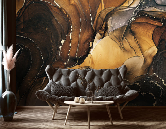 Marble Gold Brown Imitation Office Non-woven Photo Wallpaper (W x H) 312 cm x 219 cm (123" x 86")