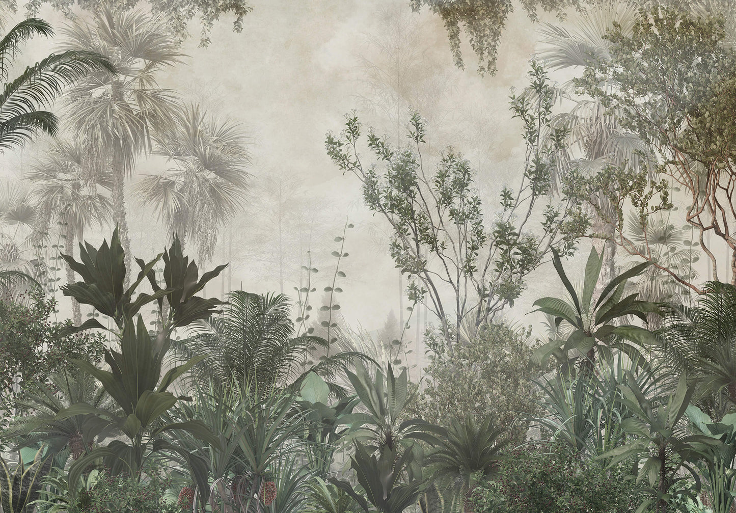 Jungle Botanical Rotten Faded Green Nature Non-woven Photo Wallpaper (W x H) 312 cm x 219 cm (123" x 86")