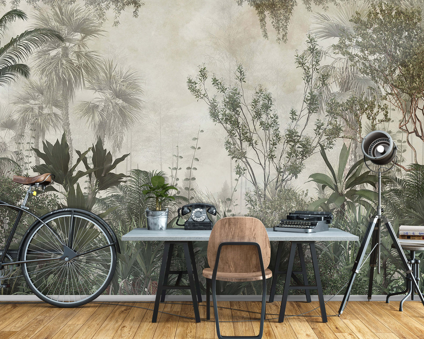 Jungle Botanical Rotten Faded Green Nature Non-woven Photo Wallpaper (W x H) 312 cm x 219 cm (123" x 86")