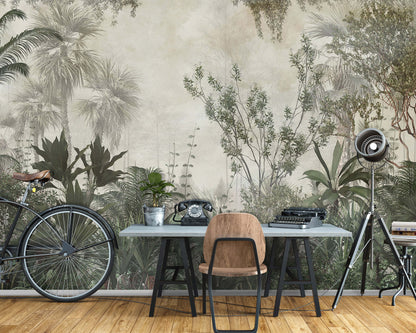 Jungle Botanical Rotten Faded Green Nature Non-woven Photo Wallpaper (W x H) 312 cm x 219 cm (123" x 86")