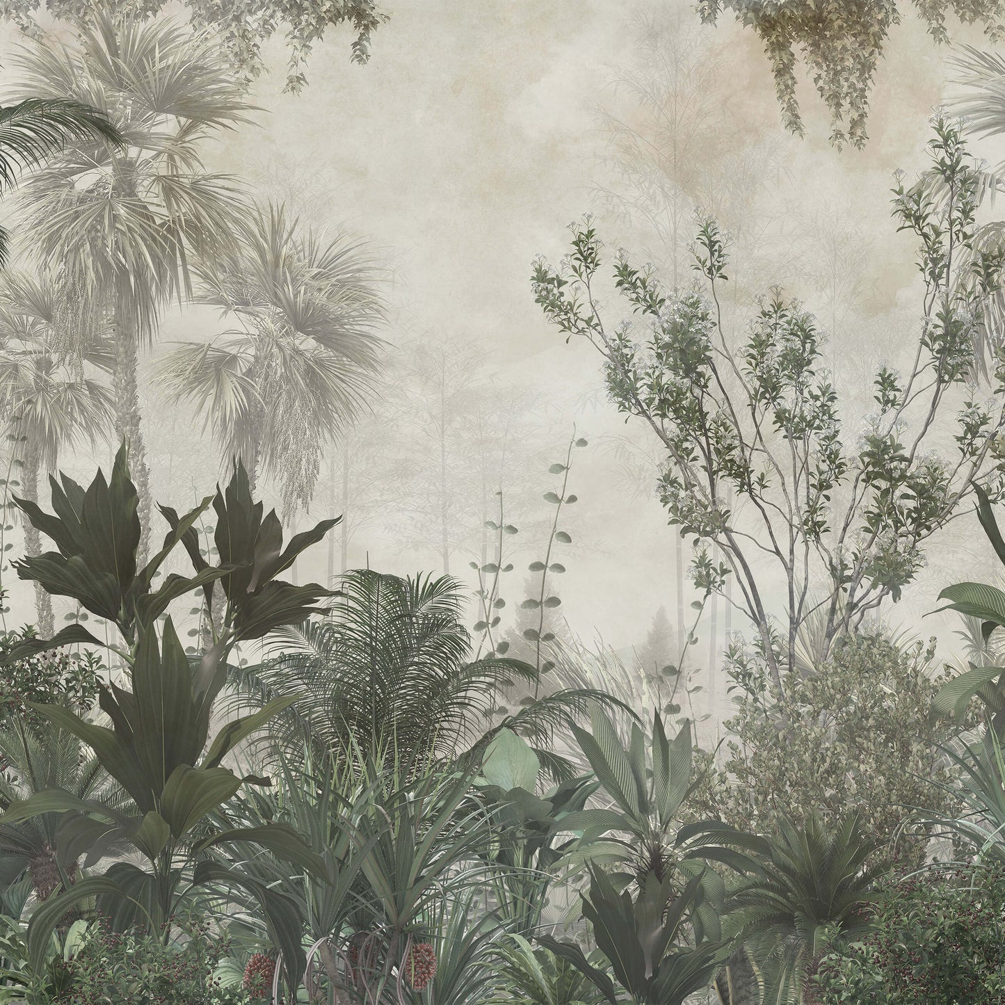 Jungle Botanical Rotten Faded Green Nature Non-woven Photo Wallpaper (W x H) 312 cm x 219 cm (123" x 86")