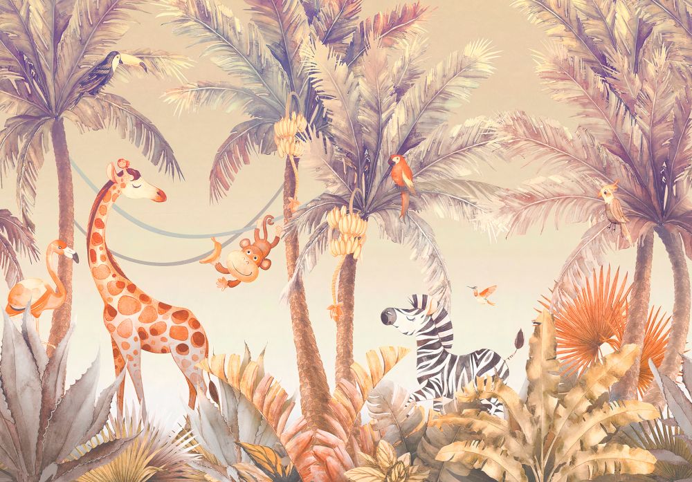 Safari Animals Toddler Animal Non-woven Photo Wallpaper (W x H) 312 cm x 219 cm (123" x 86")