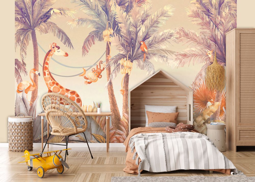 Safari Animals Toddler Animal Non-woven Photo Wallpaper (W x H) 312 cm x 219 cm (123" x 86")