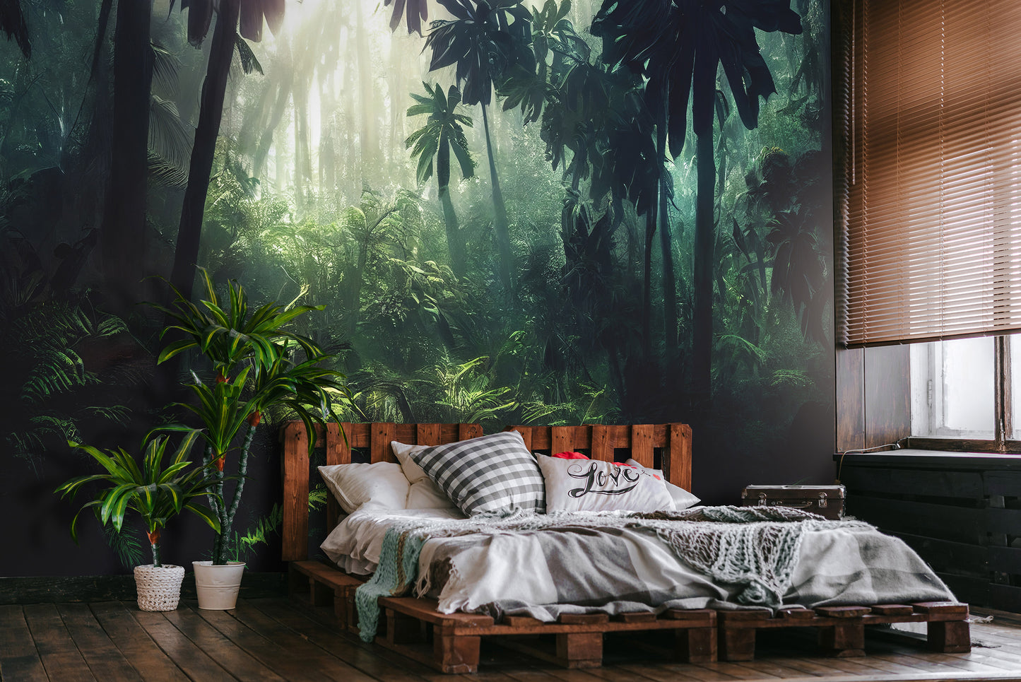 Jungle Bedroom Rainforest Nature Non-woven Photo Wallpaper (W x H) 312 cm x 219 cm (123" x 86")