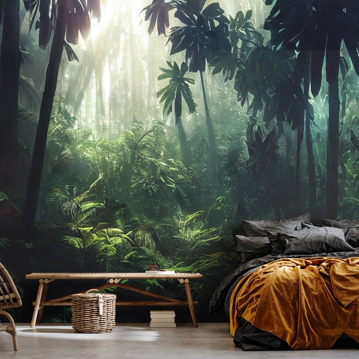 Jungle Bedroom Rainforest Nature Non-woven Photo Wallpaper (W x H) 312 cm x 219 cm (123" x 86")