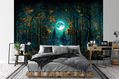 Fantasy Forest at Night Bedroom Non-woven Photo Wallpaper (W x H) 312 cm x 219 cm (123" x 86")
