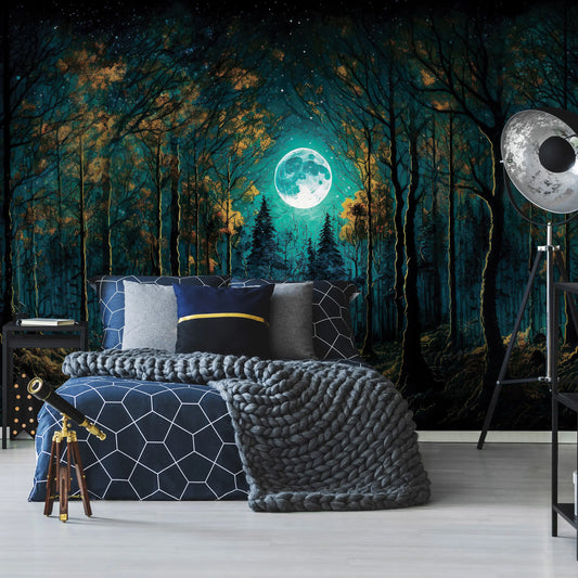 Fantasy Forest at Night Bedroom Non-woven Photo Wallpaper (W x H) 312 cm x 219 cm (123" x 86")